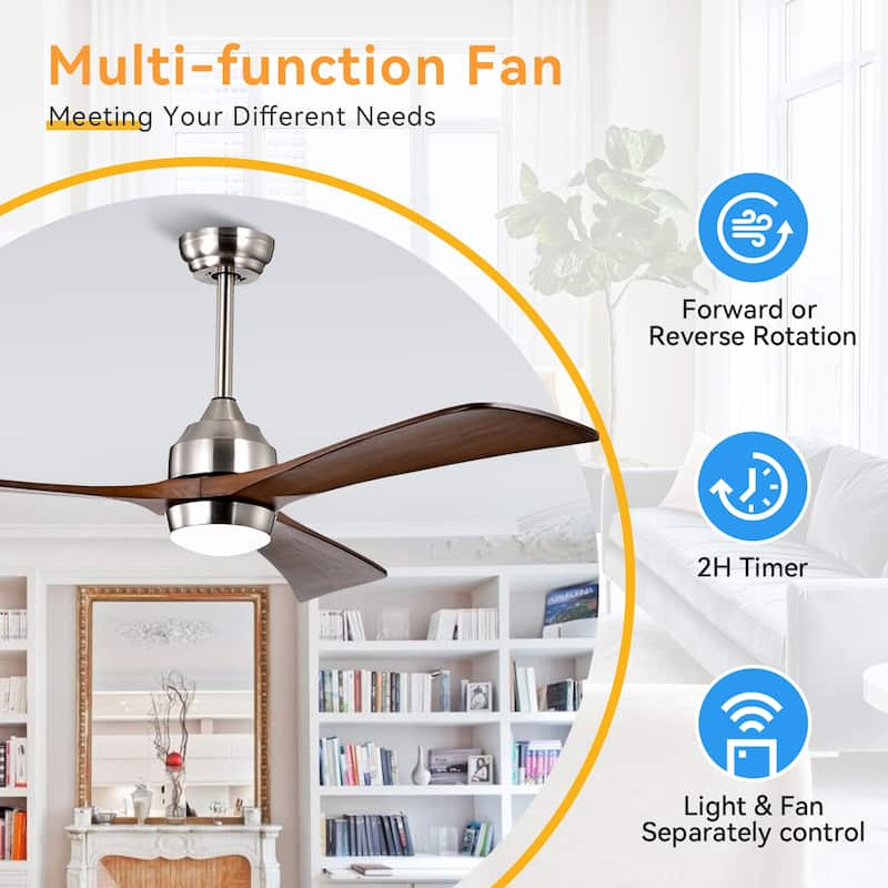 52" Ceiling Fan with Lights Remote Control,Quiet DC Motor 6 Speed Levels,Reversible Blades, for Patio Living Room, Bedroom