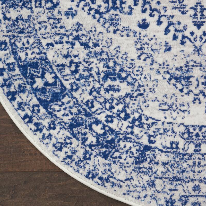 Nourison Whimsicle Boho Floral Geometric Ivory Navy Area Rug