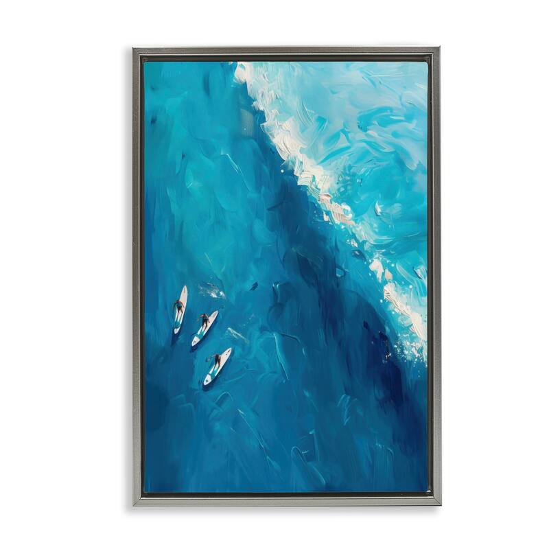 Stupell Surfers & Wave Aerial View Framed Floater Canvas Wall Art Design By LSR Design Studio - 21 x 31 - Grey