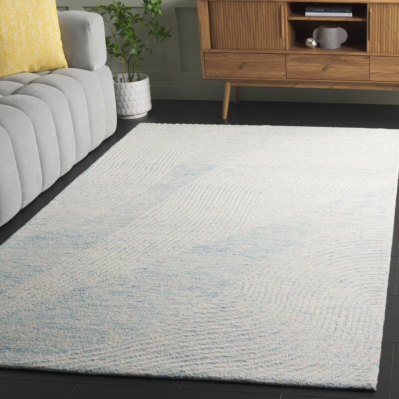 SAFAVIEH Handmade Pine Nevjana Modern Wool Rug - 6' Square - Turquoise/Ivory