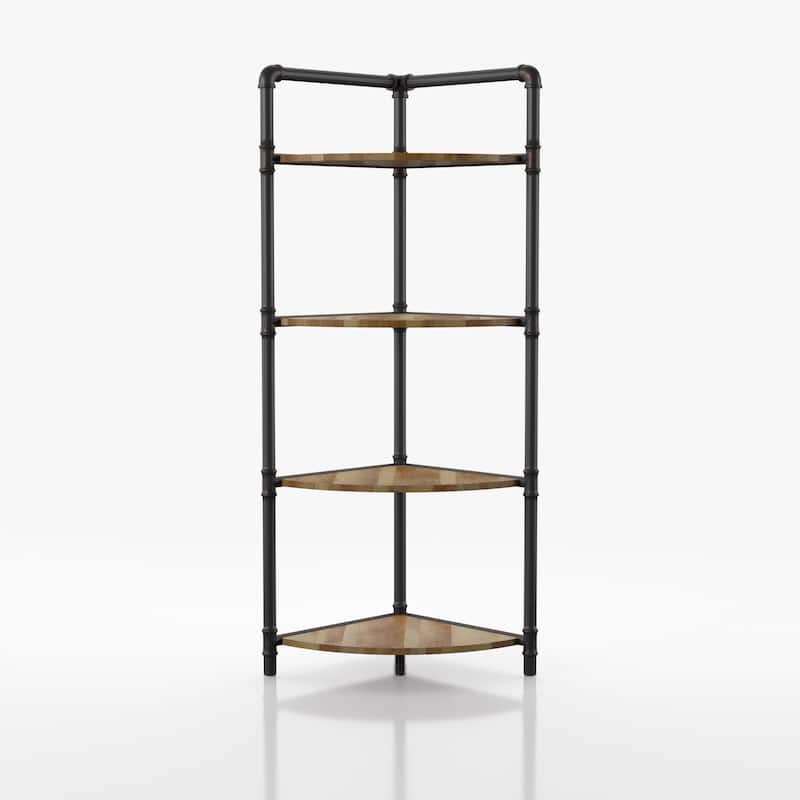 Nixie Rustic Sand Black Open Back Corner Bookcase by Furniture of America