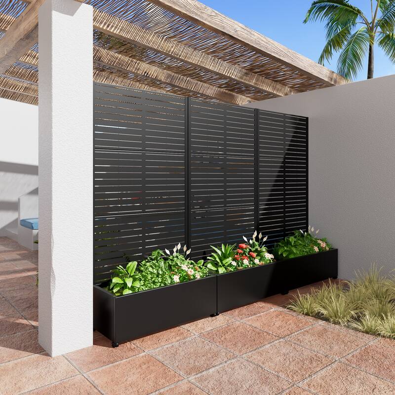 Metal Movable Planter Box with Trellis Privacy Screen Planter Box with Lockable Wheels - 72"x35"
