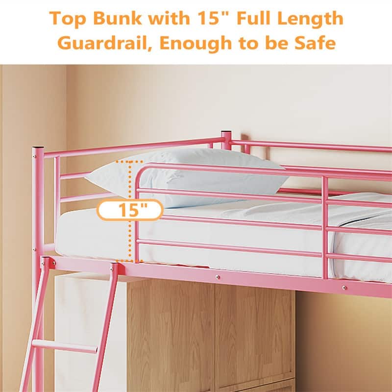 Junior Metal Twin Loft Bed With Guard Rails And Stairs