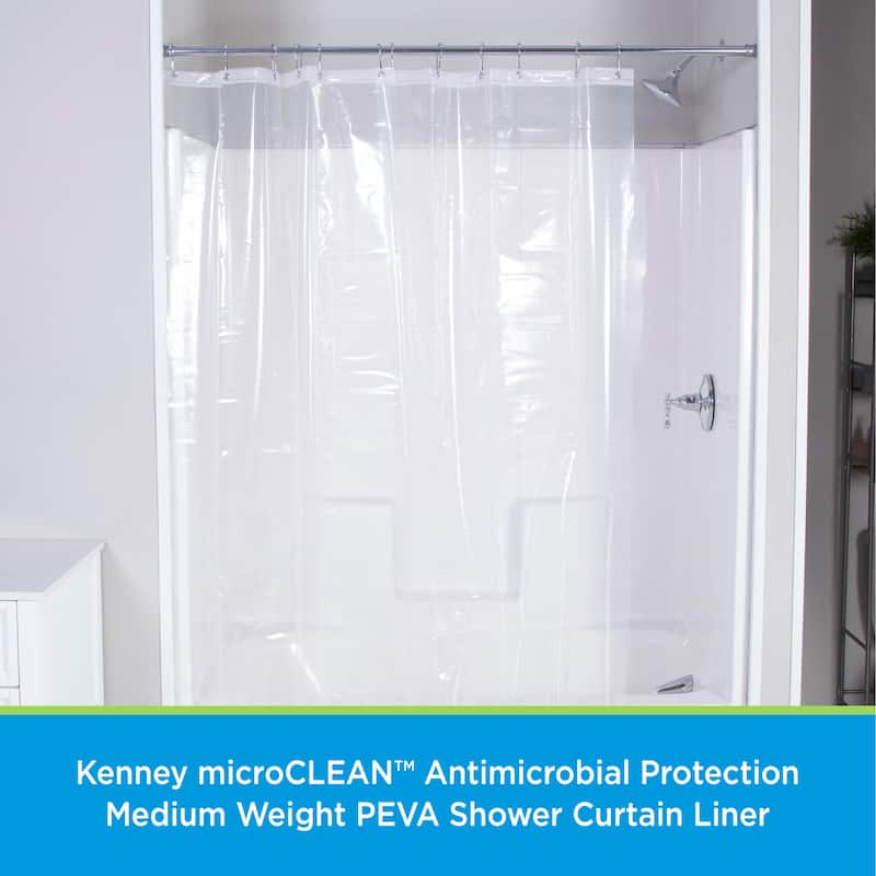 Kenney microCLEAN Antimicrobial Protection Medium Weight PEVA Shower Curtain Liner, 70" W x 72" H