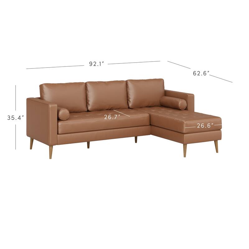Breeze Mid Century Modern Sofa, Leather Couch with Tufted Cushion and Solid Wood Frame