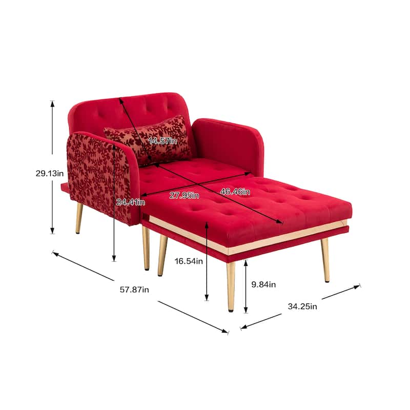 Velvet Upholstered Tufted Living Room Sleeper Chair With Ottoman