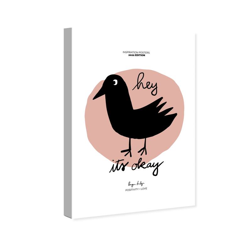 Wynwood Studio Canvas Animals its okay bird Black and Light Pink Modern & Contemporary Wall Art Canvas Print