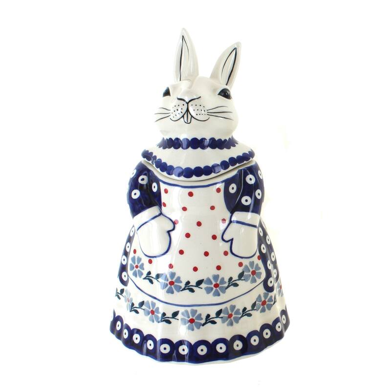 Blue Rose Polish Pottery P080 Manufaktura Rabbit Cookie Jar - Blue Violet