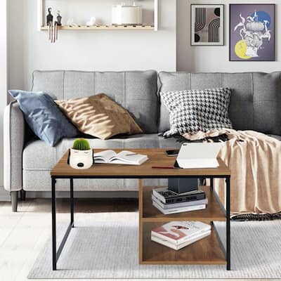 Square Wood Coffee Table with Storage