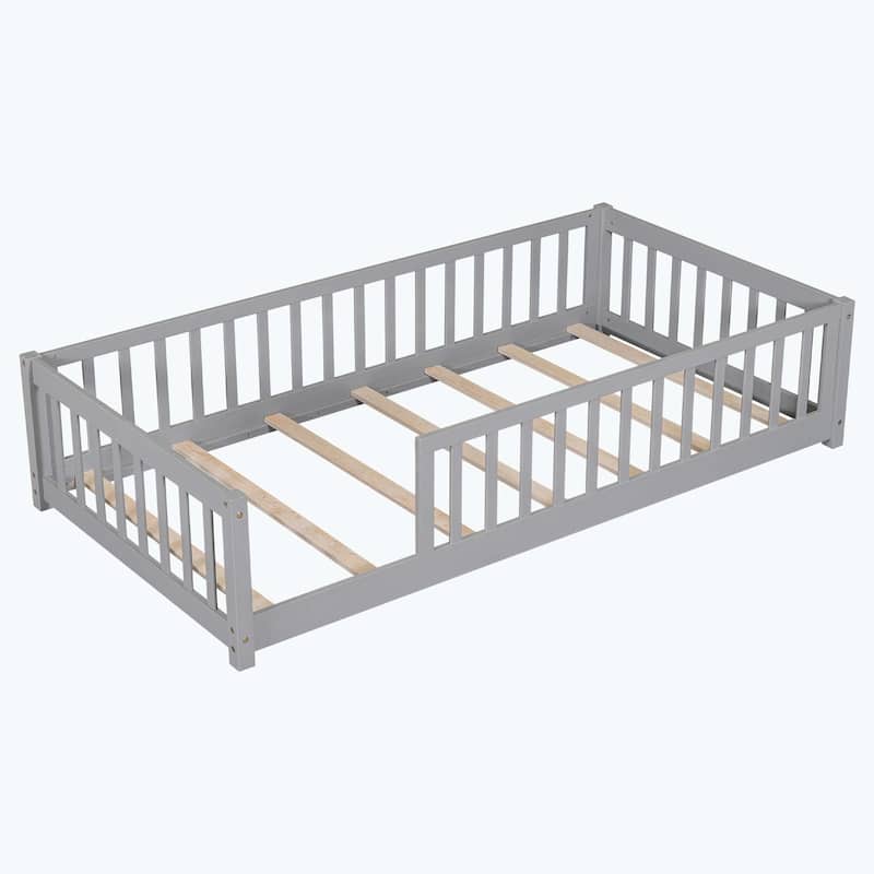 Durable Floor Platform Bed with Fence