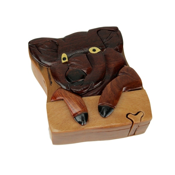 Hand Carved Wood 3D Pig Puzzle Trinket Box - 2.13 X 4.25 X 4.25 inches