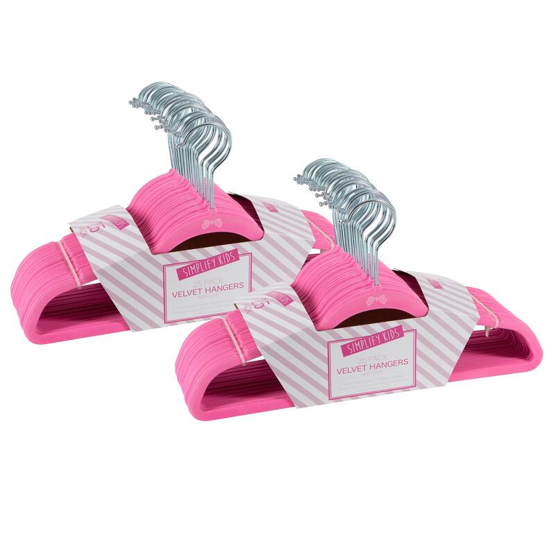 Simplify Kids Velvet Hangers - Pink - 50 Pack