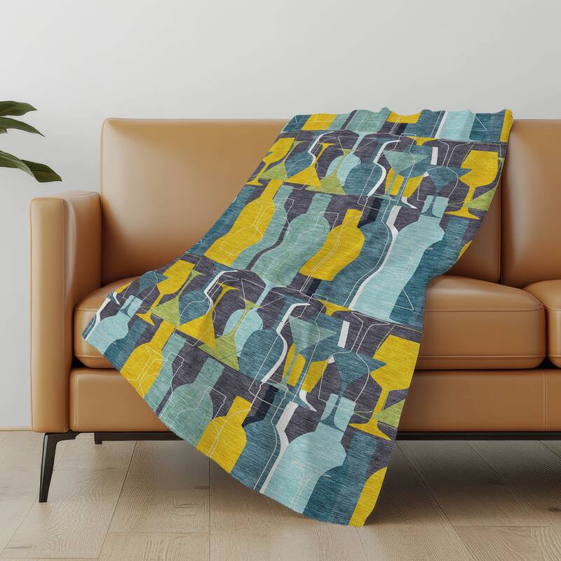 Premium Machine Washable ASB168 Martini Party Sherpa Throw Blanket - Blue - 4'2" x 5'10"