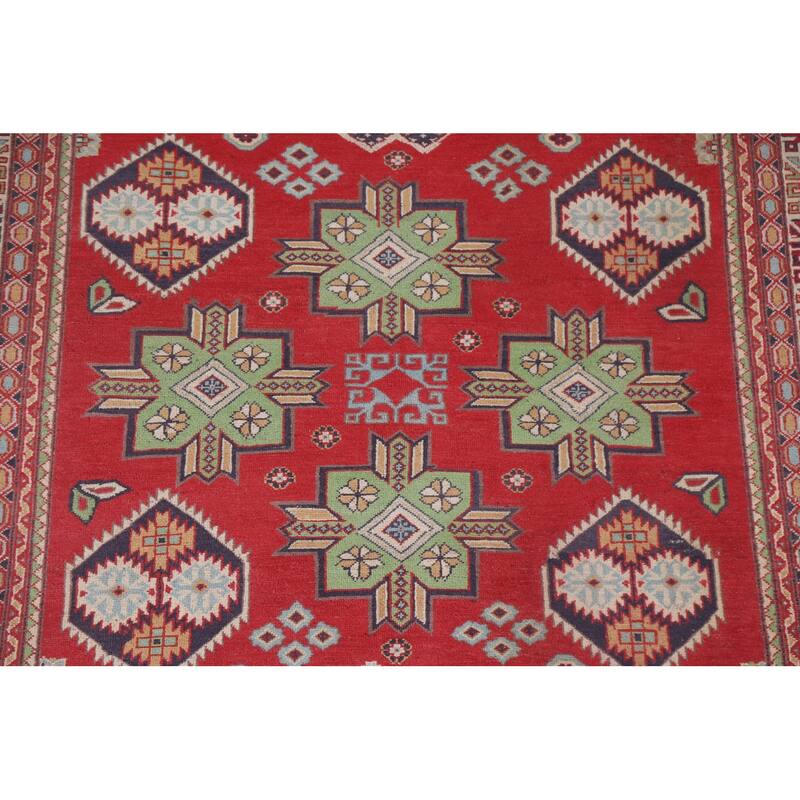 Hand Knotted Oriental 100% Wool Carpet Traditional Geometric Red Kazak Area Rug - 10' 5'' X 6' 6''