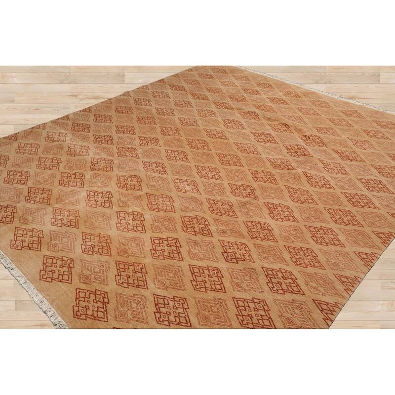 Hand Knotted Michaelian & Kohlberg Tan Tibetan 100% Wool Area Rug - 7' 11'' x 9' 1''