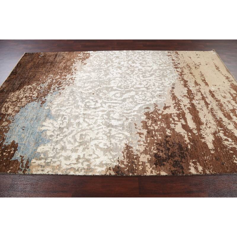 Modern Vegetable Dye Wool/ Silk Abstract Area Rug Hand-knotted Carpet - 6'3" x 9'8"