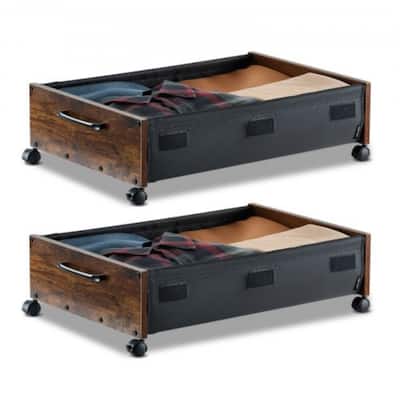 2-Pack Under Bed Storage Boxes with Label Slots Wheels and Clear Lid Fits Clothes Shoes Toys - 25.6 x 18.1 x 7.1 inch