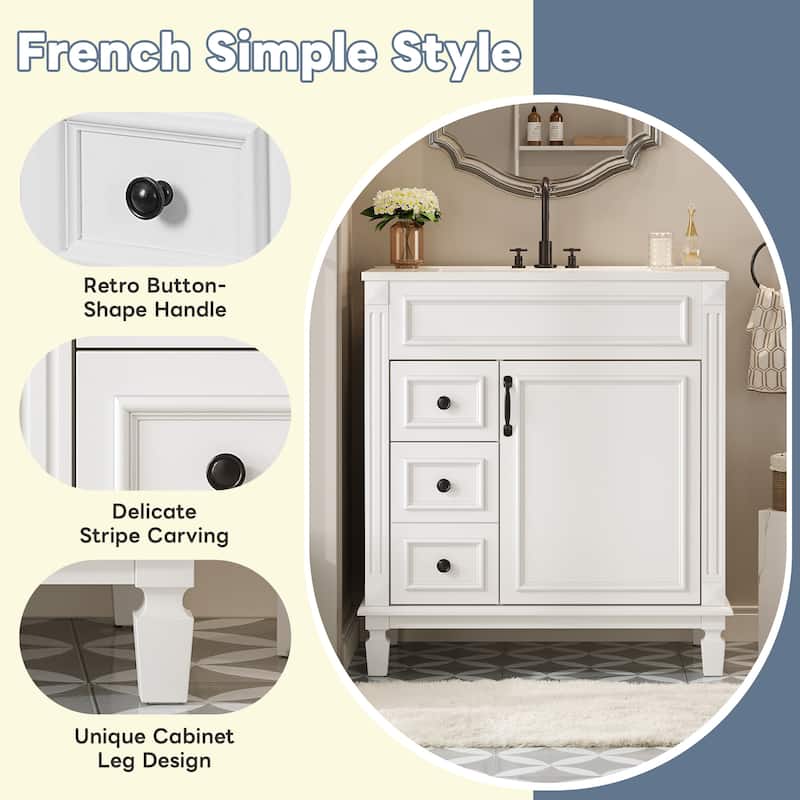 30" Bathroom Vanity with Ceramic Sink, Bathroom Storage Cabinet with 2 Drawers and Adjustable Shelf