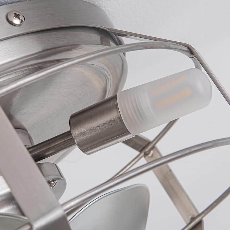 Industrial 3-Light Metal Caged Low Profile Ceiling Fan with Light