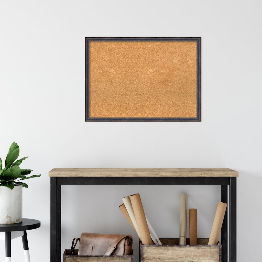 Dark Bronze Scoop Wood Framed Natural Corkboard Bulletin Board
