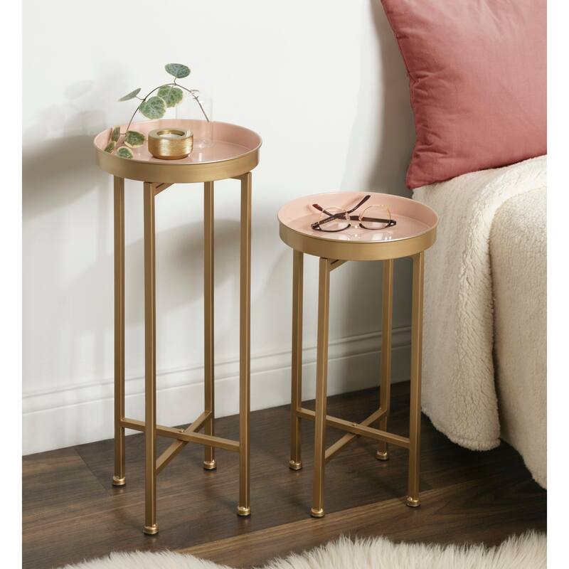 Kate and Laurel Celia Round Metal Foldable Tray Table Set