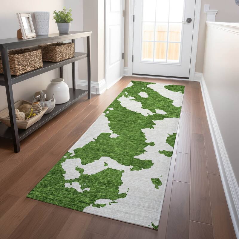 Machine Washable Indoor/ Outdoor Contemporary Abstract Chantille Rug