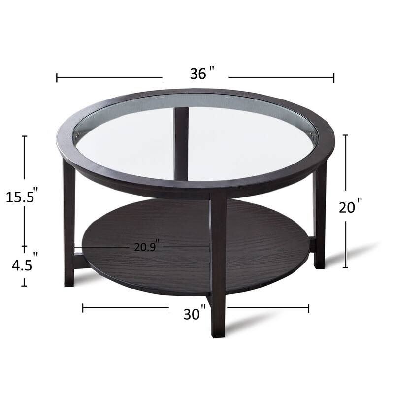 Round Coffee Table With Glass Top and Storage