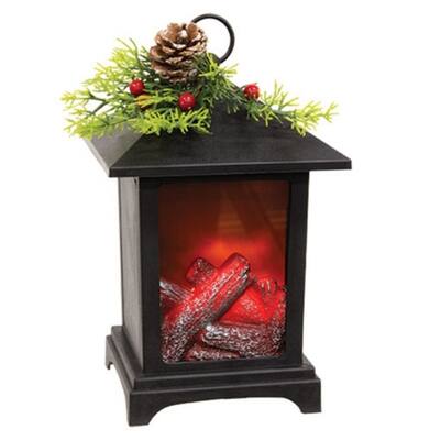 Battery Operated Winter Floral Fireplace Lantern - 20" H x 6" W x 6" D