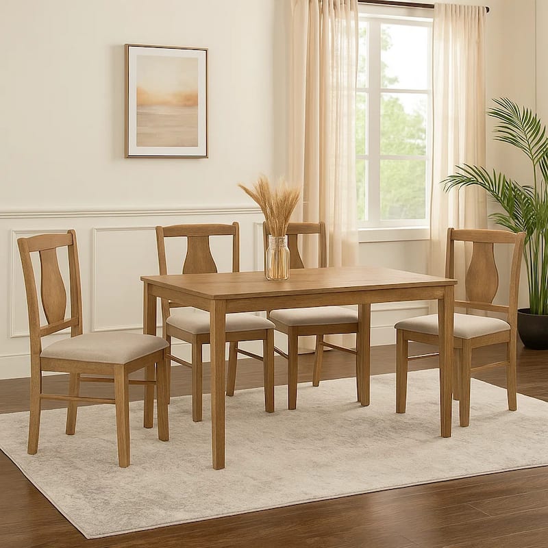 5 Piece Dining Table Set with 4 Chairs, Rubberwood, Weathered Oak
