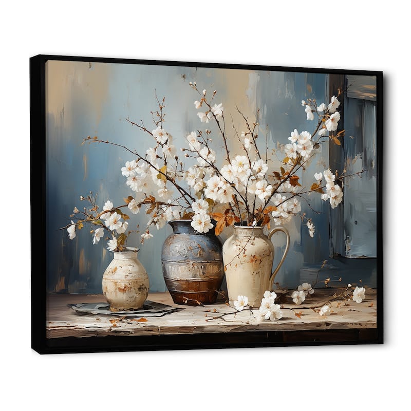 Designart "Pottery And Flowers Still Life I" Landscape Trees Framed Canvas Art Print