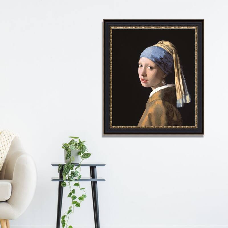 Girl with a Pearl Earring by Johannes Vermeer Giclee Print Oil Painting Black Frame Size 26" x 29"