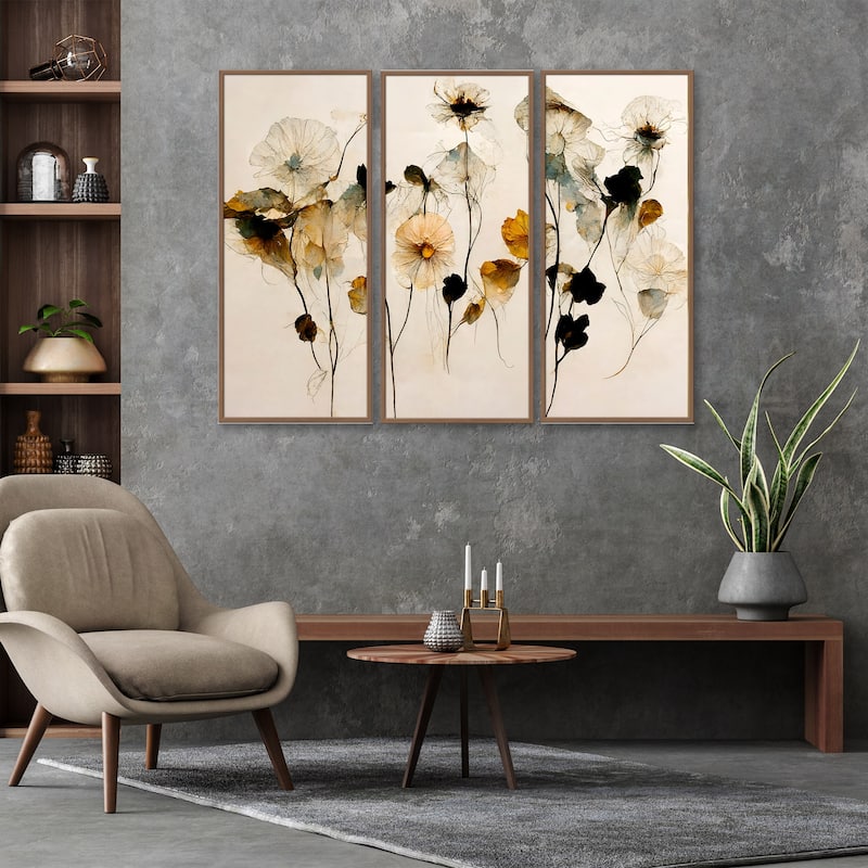 "Beautiful Dry Flowers" Framed 3-Piece Wall Art Set by Treechild