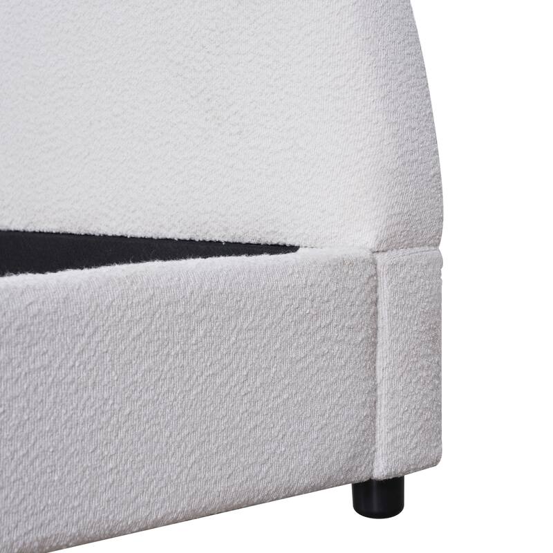 Luxury Boucle Upholstered Platform Bed with Round Curved Headboard, No Box Spring Needed