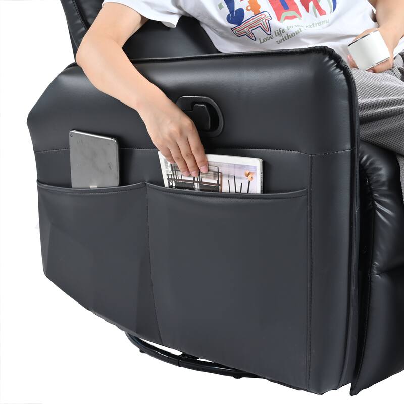 PU Rocking Recliner Chair, 360 Swivel Nursery Rocking Chair, Rocking Swivel Recliner Chair for Bedroom, Side Pocket