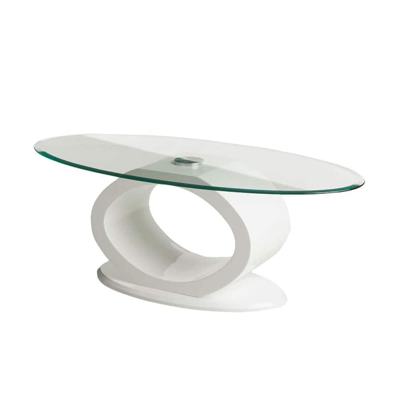 Contemporary Tempered Glass Top Coffee Table with O Shape Base, White