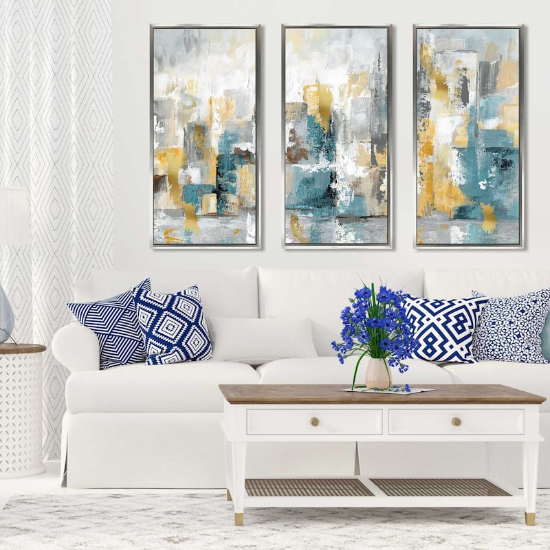 "City Views I Nan" Print in Floating Canvas, Set of 3 - Grey