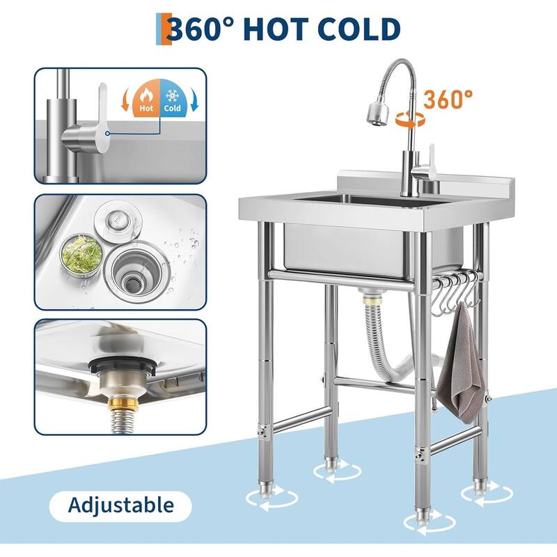 20x20 Inch Single Bowl Freestanding Stainless Steel Utility Sink