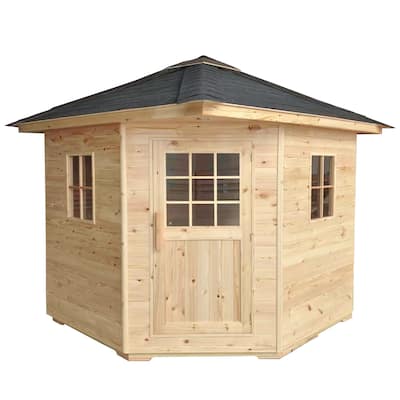 ALEKO Thermowood Wet Dry Outdoor 5 Person Sauna with Roof Certified Heater