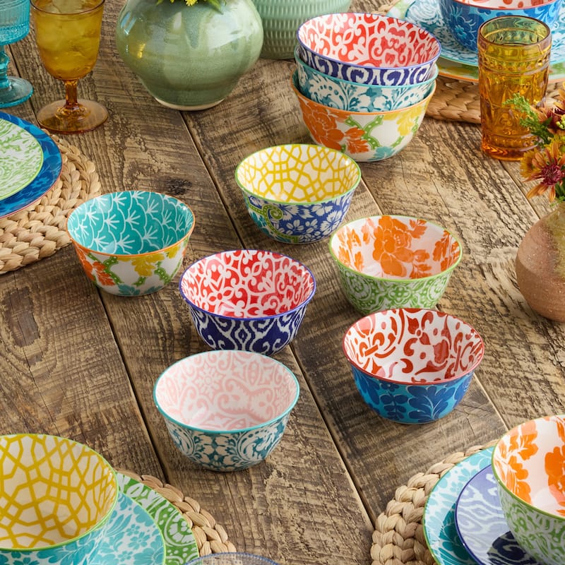 Certified International Pavillion 4.75" All Purpose 14 oz. Bowls, Set of 6 Assorted Designs - 4.75"L x 4.75"W x 2.25"H