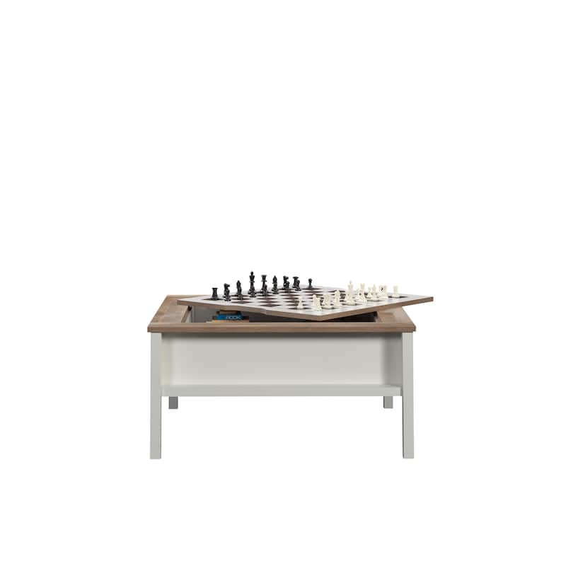 Wood Coffee Table with Chess Game Surface, White - 38.47" L x 38.47" W x 19.02" H