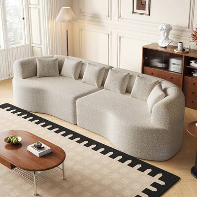 106.3" Chenille Curved Sectional Bone-Free Cloud Sofa with 6 Pillows