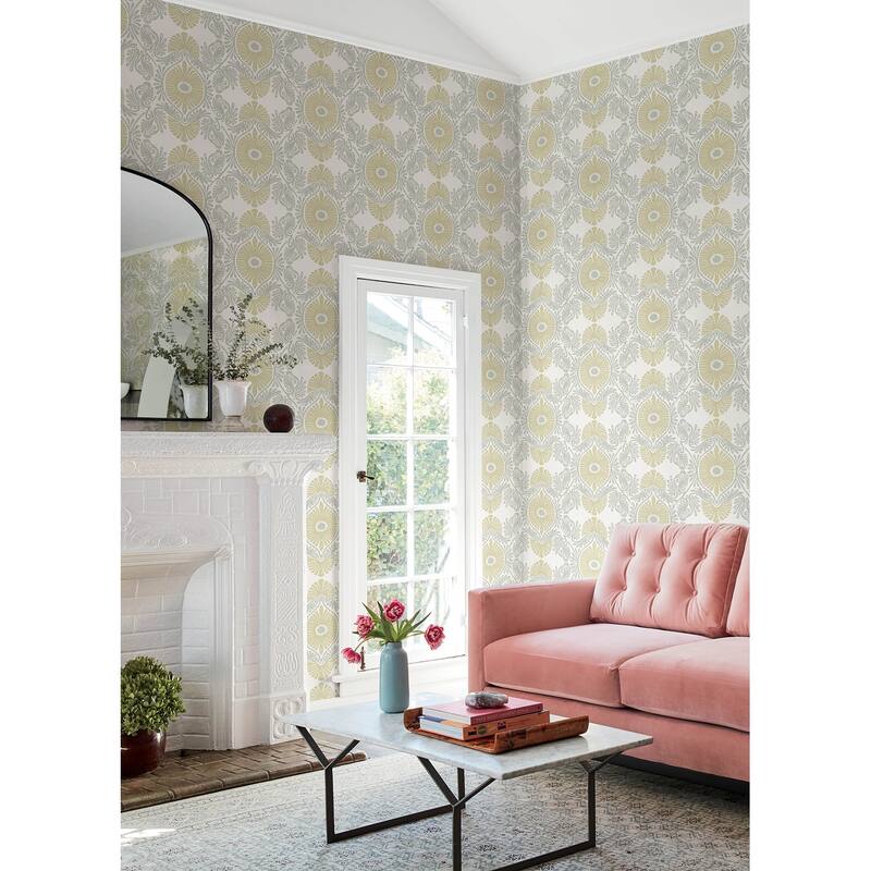 A-Street Prints Villa Light Yellow Embellished Ogee Wallpaper