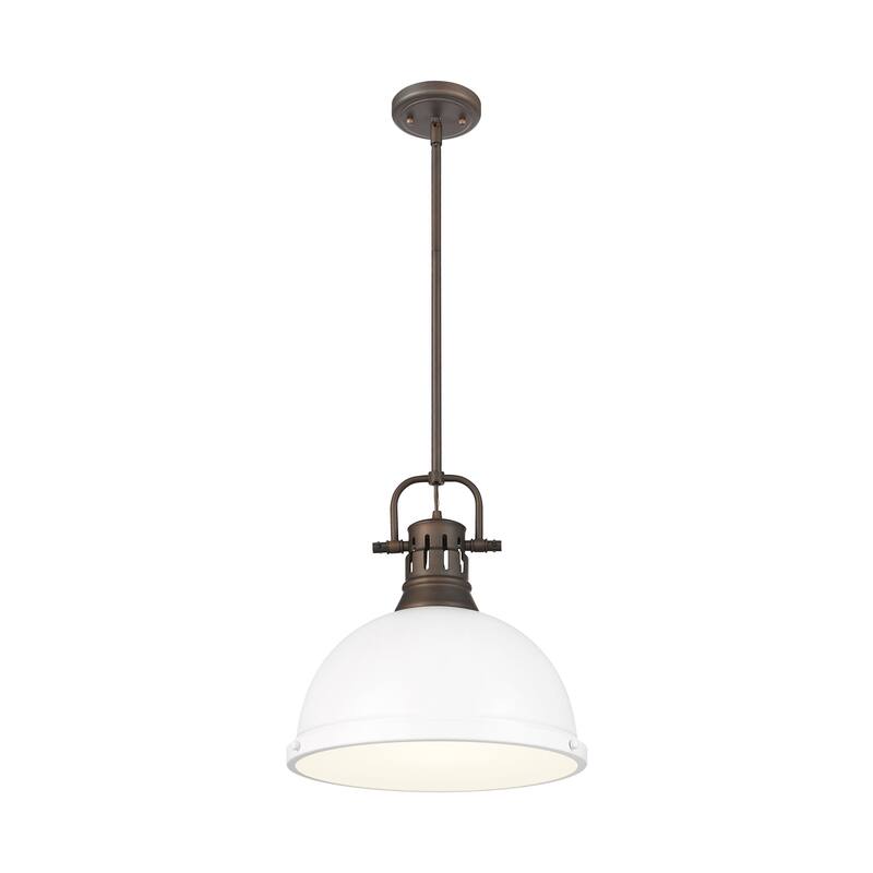 Yep by Golden Lighting Duncan 1-light 14in Rod Hung Pendant in Rubbed Bronze and Matte White shade