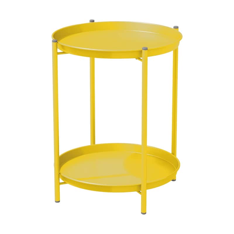 Outdoor Side Table, 2-Tier End Table Round Accent Table - Yellow