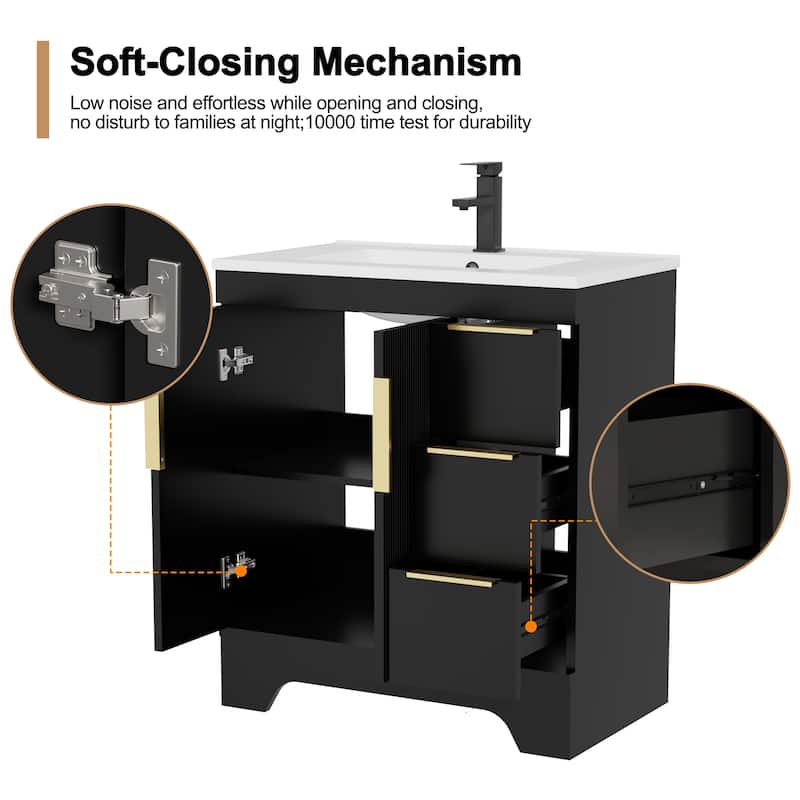 Vertical Stripes Bathroom Vanity Set with Sink Top & Faucet