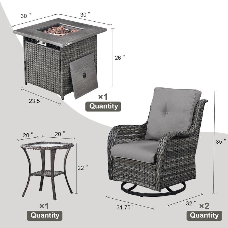Pocassy Patio Fire Pit Table with Swivel Chair Side Table