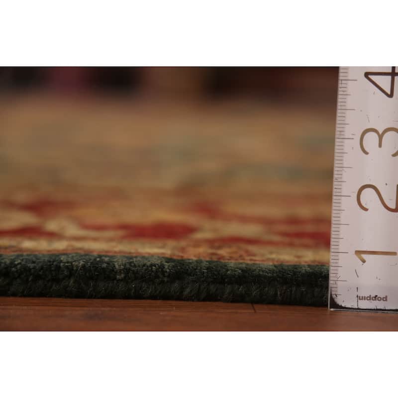 Floral Green Agra Indian Area Rug Hand-Knotted Wool Carpet - 8'0"x 10'0"
