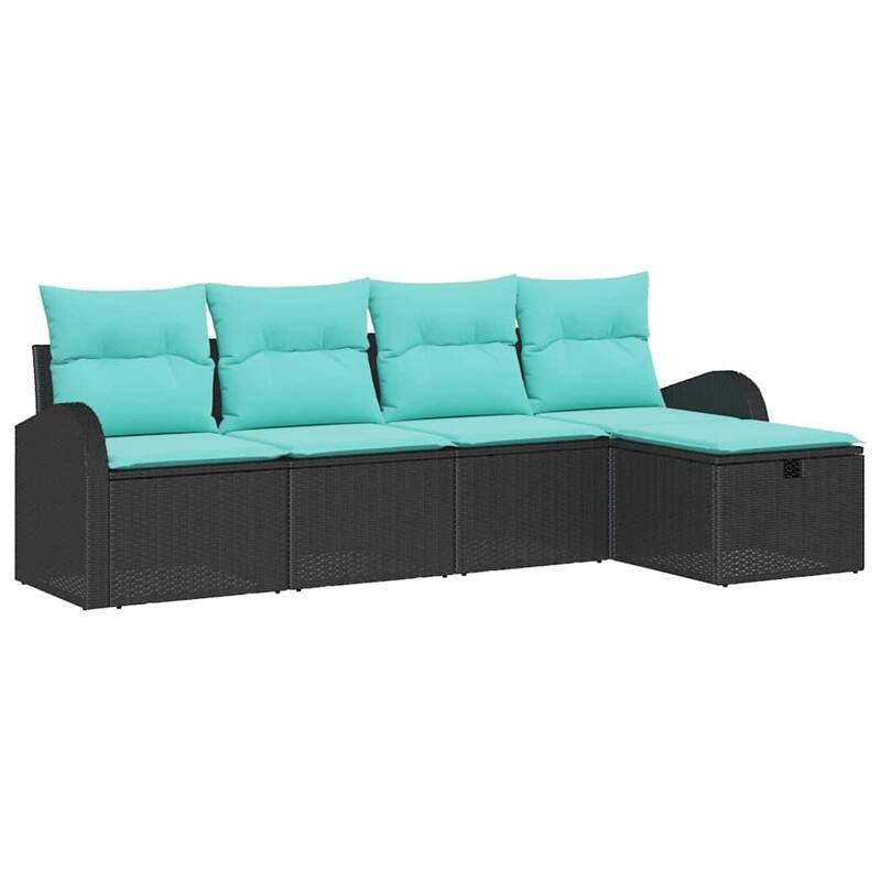 vidaXL 5/6 Piece Garden Sofa Set with Cushions Black Poly Rattan - 92.1×46.1×27.2