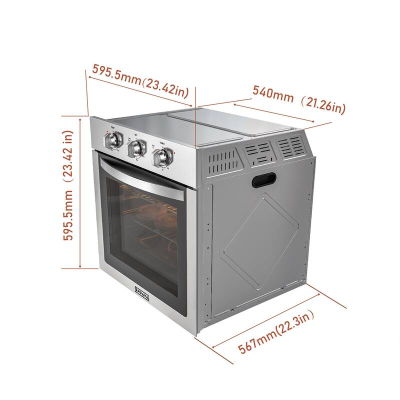 Empava 24 inch Electric Single Wall Oven, Stainless Steel Built-in Wall Oven, Mechanical Knobs Control - 24-inch