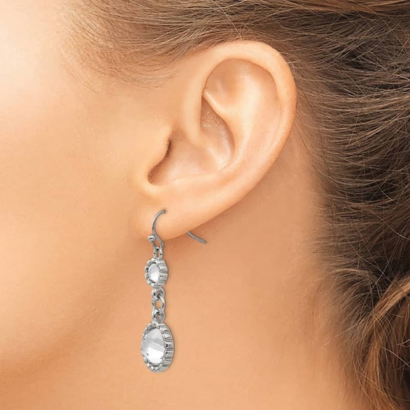 Curata Stainless Steel Polished Glass Shepherd Hook Long Drop Dangle Earrings (14mm x 41mm)